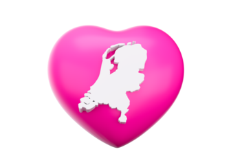 3d Pink Heart With 3d White Map Of Netherlands Isolated On White Background 3d Illustration
