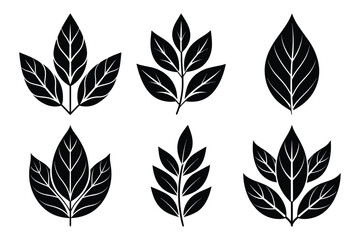 Bay Leaves silhouette Icon set. Editable Vector for White Background