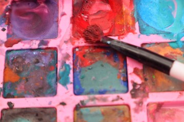Newly used Messy Watercolor Palette close up.
