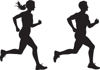 Silhouette of Jogging Couple in Motion Fitness and Exercise Vector Art