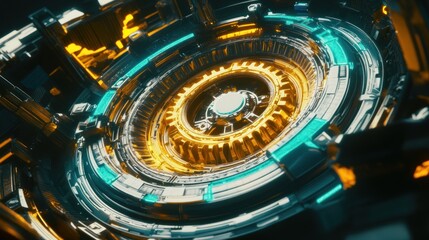 Fototapeta premium Abstract Futuristic Machine: Gears, Circuits, and Technological Design