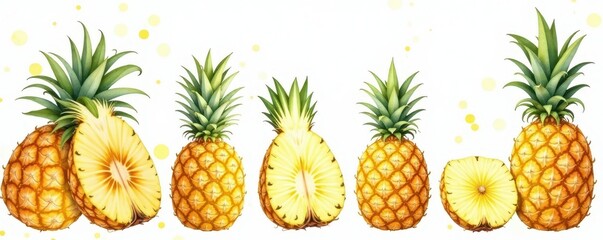 Watercolor honeycomb pineapple set, vibrant yellow & brown , abstract, element