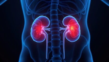 Human kidneys with highlighted inflammation or infection