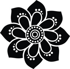 Black and White Floral Mandala Design, Circular Pattern, Decorative Art