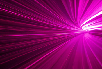 Vibrant purple and pink light beams, Futuristic tunnel perspective, Abstract speed lines, Neon glow, Dynamic radial blur, Intense magenta hues, Sci-fi energy vortex, High contrast light rays, Digital 