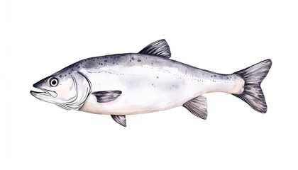 Fototapeta premium Detailed illustration of a salmon fish swimming in clear water with a serene background