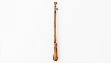 Wooden stick with a rounded end and a hook, isolated on a white background, used for various tasks