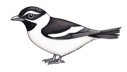 Obraz premium Detailed illustration of a black and white bird standing on a white background, showcasing its features