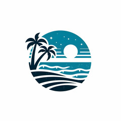 Obraz premium Beach Illustration | Summer Vacation Vector, Tropical Paradise Landscape, Ocean Waves, Palm Trees, and Seaside Holiday Artwork
