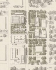 Aerial View of a Campus Building Complex and Landscaping