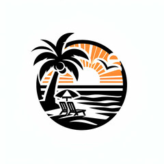 Obraz premium Beach Illustration | Summer Vacation Vector, Tropical Paradise Landscape, Ocean Waves, Palm Trees, and Seaside Holiday Artwork