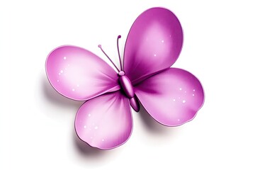 Fototapeta premium Vibrant pink butterfly gracefully perched against a clean white background, showcasing its delicate wings
