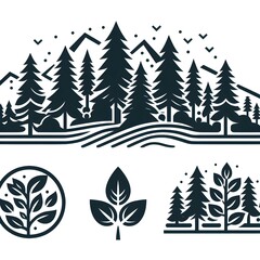 "Tree Vector Illustration – Nature Logo, Green Eco Symbol, Forest Landscape, Minimalist Botanical Design, Environmental Concept Art"