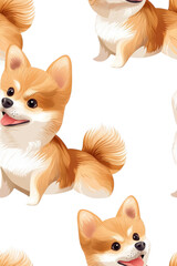 Obraz premium A flat style seamless pattern of Pomeranians, isolate on white background, arranged playfully and dynamically. cutout png