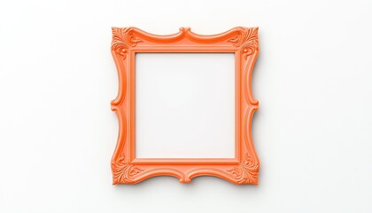 Empty ornate orange frame against a white background, ideal for displaying artwork or photos