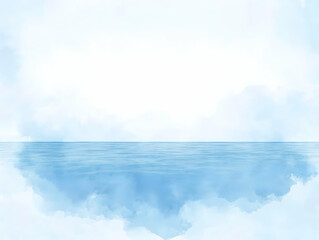 Abstract Blue Ocean Meets Sky with Soft Clouds Creates a Serene Background.