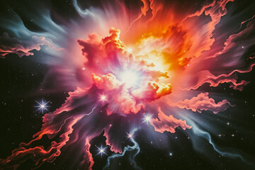 Obraz premium A vibrant abstract nebula with pink, blue and orange colors. 