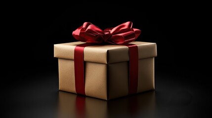 Obraz premium An elegant gift box wrapped in brown paper with a red ribbon bow evokes a sense of celebration and surprise