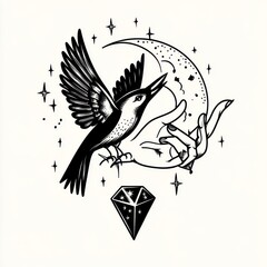 Fototapeta premium Neo tribal y2k tattoo with heart shape. Cyber sigilism style hand drawn ornaments. Vector illustration of black gothic tribal tattoo designs