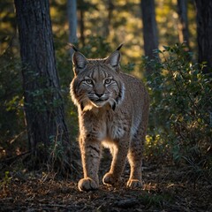 Fototapeta premium Write about the soft paws of a bobcat moving silently through the forest at dawn.