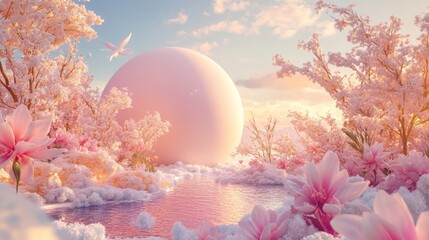 spring equinox 3d illustration concept