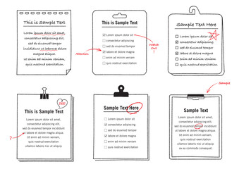 手描きのメモやノートのフレームセット　付箋・バインダー・紙　B01　文字あり