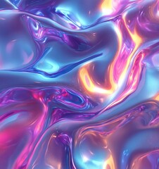 Obraz premium Holographic Neon Fluid Digital Background, Generative AI