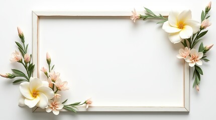 Frame, floral decoration on white background. Copy space, Valentine's day.