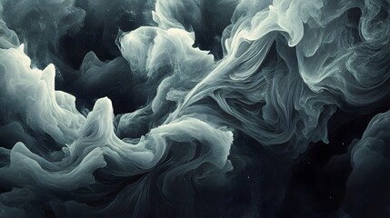 Abstract swirling grayscale ink painting in dark tones