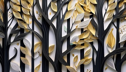 Magical forests, Fantasy concept arts, Elegant Abstract Forests with Golden Leaves