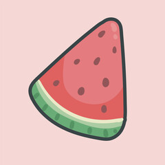 single slice watermelon with outline flat vector design