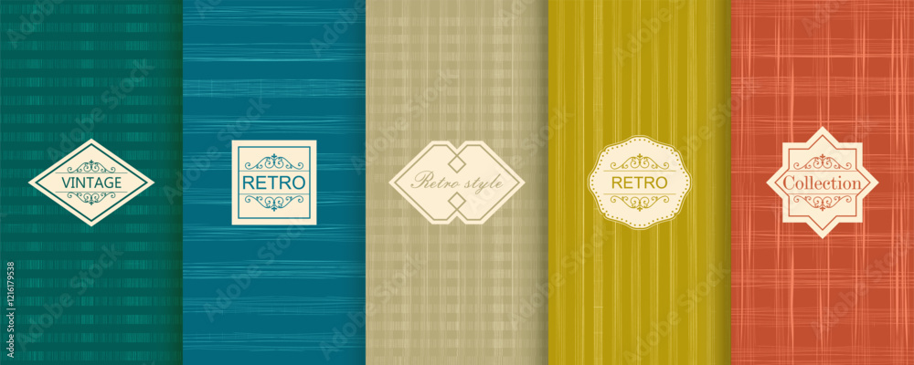 Fototapete vector geometric seamless patterns. trendy set of abstract colorful backgrounds with minimal labels,