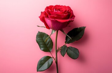 A red rose on a pink background