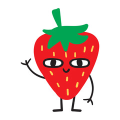 Cute strawberry. Funny character. Hand drawn illustration on white background.