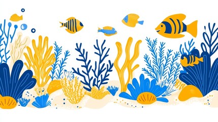 Fototapeta premium Vibrant underwater scene with colorful fish and coral reef illustration
