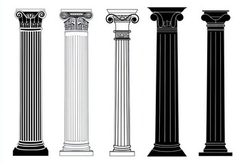 Clipart collection ancient columns in outline and silhouette formats