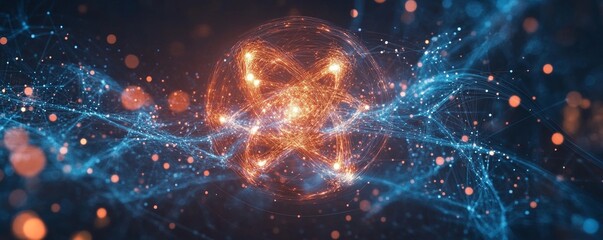 Obraz premium Atom Close-up Digital Concept with Glowing Effects, Generative AI