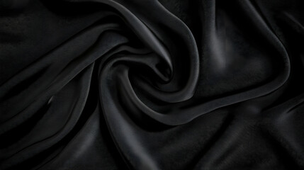 Luxurious Black Fabric Drapes Elegantly, Forming Soft Folds and Subtle Textures for a Refined Background