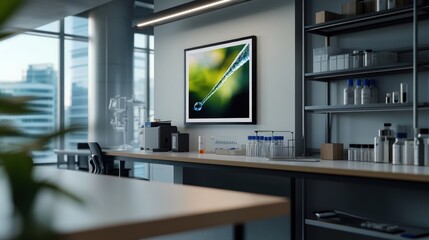 Naklejka premium Modern Laboratory Interior with Nature-Inspired Artwork
