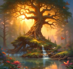 Obraz premium Illustration of fantasy fairy forest.