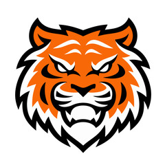 Fototapeta premium A bold and fierce tiger mascot logo with orange, black, and white colors, showcasing an intense facial expression. Generated with AI