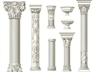 Obraz premium Collection isolated columns with classical designs, perfect for architectural studies