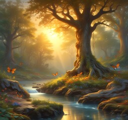 Fototapeta premium Illustration of fantasy fairy forest.