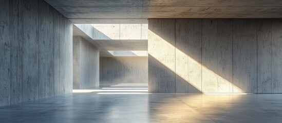 Obraz premium Sunlight entering through an open concrete space with modern architecture