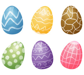 set of vector illustrations of Easter watercolor eggs