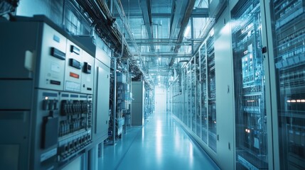 Interior view of an electrical control cabinet, featuring complex wiring systems designed for industrial applications in a commercial building setting