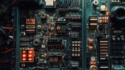 Intricate wiring setup within an electrical control cabinet, focusing on the organization and advanced components for industrial and commercial use