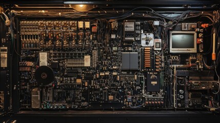 Intricate wiring setup within an electrical control cabinet, focusing on the organization and advanced components for industrial and commercial use