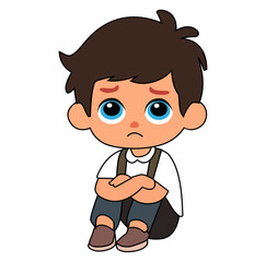 Cartoon Kid Boy Sad Vector Illustration