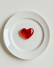 minimalist composition with heart-shaped candy and copy space.